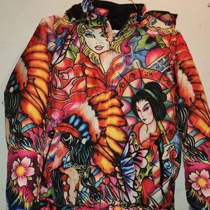 EdHardy Youth/Kids Jacket Size Med. Tattoo Style Design.Windbreaker/PufferJacket